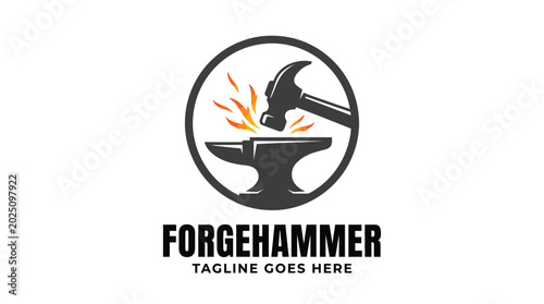 Tableau sur toile Main subject is a forgehammer logo emblem featuring a hammer above anvil inside