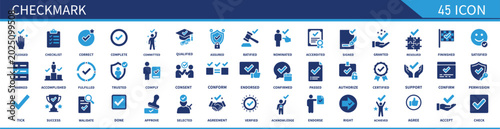 Konstfotografi Checkmark Icon Set Containing Check, Accept, Agree, Selected, Confirm, Approve,