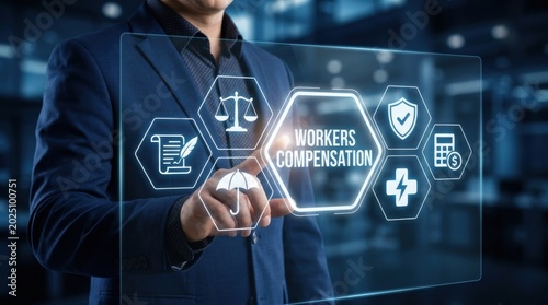 Businessman interacting with workers compensation digital interface in office