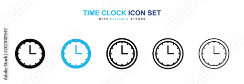 Time clock icons vector collection in black and blue colors on white background