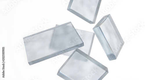 Frosted glass blocks floating in air with soft light reflection
