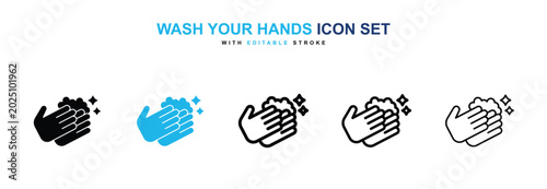 Wash your hands icons vector collection in black and blue colors on white background