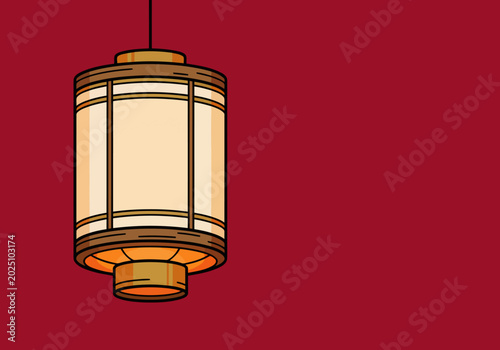 Photos A glowing temple lantern illuminates a rich red background, conveying a festive blessing