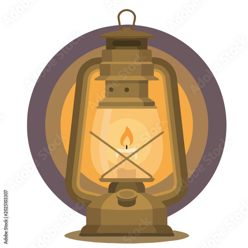 Tableau sur toile A vintage lantern emits a warm glow, casting a soft light
