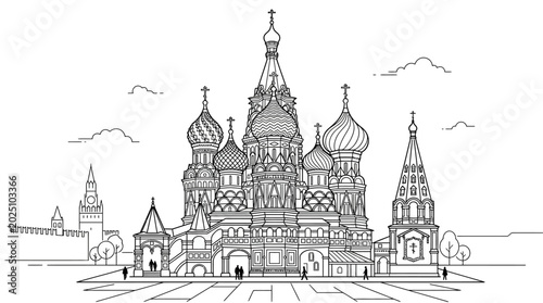 Canvas Print Saint Basil's Cathedral Moscow Russia Line Drawing Outline