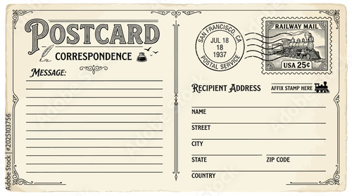 Canvastavla Vintage Postcard Template with Stamp and Address Lines