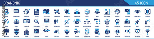 Valokuva Branding Icon Set, Containing Marketing, Product, Brand Value, Design, Logo, Brand Development, Social Media, Advertising, Loyal Customers, Solid Vector Icons Collection