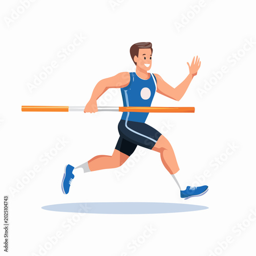 Athletic man pole vaulting over a bar with determination and focus during a track and field competition