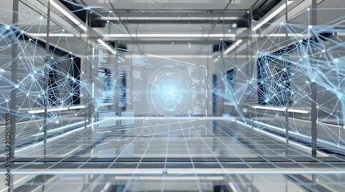 Futuristic Digital Corridor with Neon Light and Data Flow Effects with ai generated