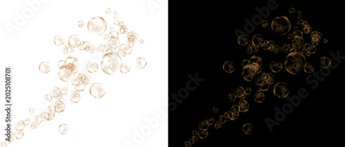 Schilderij op canvas Golden champagne bubbles on white and black background, luxury sparkling liquid