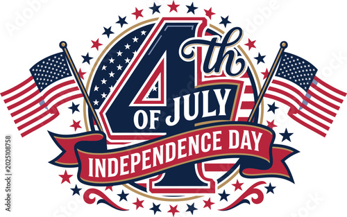4th of july independence day emblem with american flags and stars