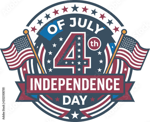 4th of july independence day round emblem with american flags and stars