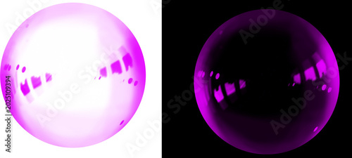 Fotografie Vibrant purple soap bubble set, iridescent glass spheres on white and black back