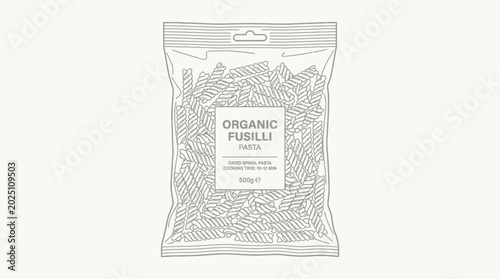 Fotografía Organic Fusilli Pasta Bag - Line Art Illustration