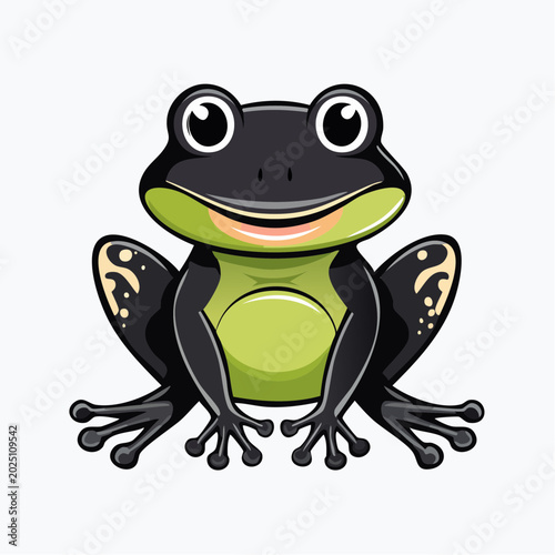 Cute cartoon frog with big eyes and a friendly smile, isolated on a white background, perfect for children's