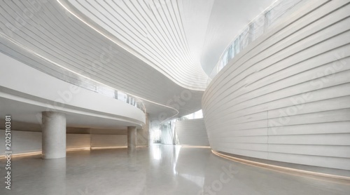 Bild auf Leinwand Modern Architectural Interior with Curved Walls and Futuristic Ceiling Design