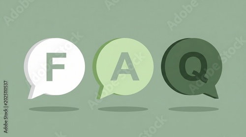 FAQ acronym on speech bubbles, frequently asked questions concept, customer support and help center icons in green and white tones