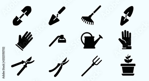 Foto Gardening Tools Icons Set Vector Illustration.