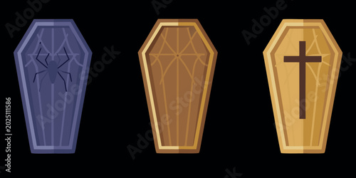Canvastavla Three stylized coffins isolated on a black background