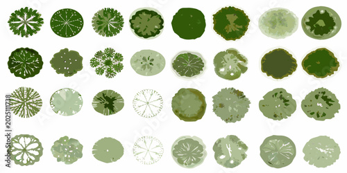 Quadro su tela Collection of green tree top views plan view illustration
