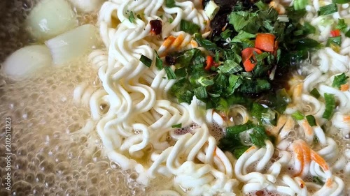 Boiling noodles  in pot, indoor Chiangmai Thailand.