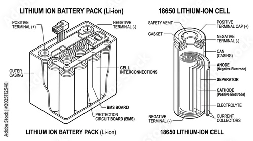 Foto Lithium Ion Battery Pack and 18650 Cell Diagram