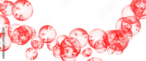 Slika na platnu Abstract red bubbles on white background, floating crimson spheres with organic