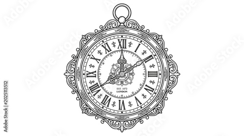 Bild auf Leinwand Antique Pocket Watch with Roman Numerals, Ornate Design, Vintage Timepiece