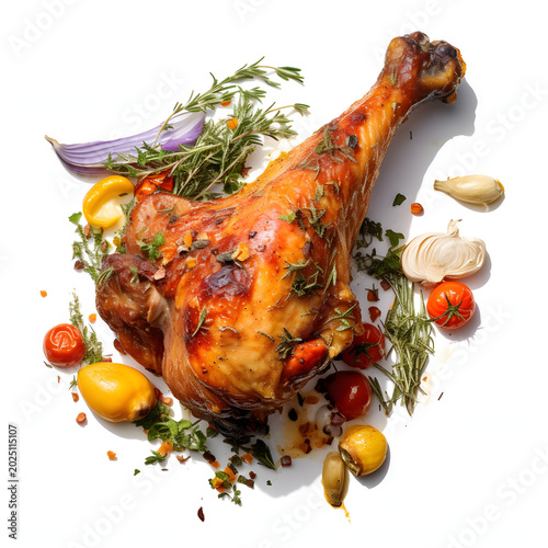 Roasted Chicken with Fresh Vegetables on a White Plate