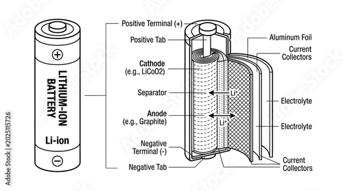 Photos Lithium-Ion Battery Diagram: Cutaway and External View