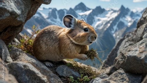 Mountain pika enjoying a snack