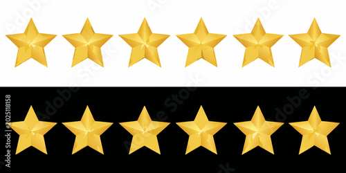five golden stars on white and black backgrounds