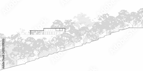 Fotografie modern hillside building integrated with landscape architectural rendering