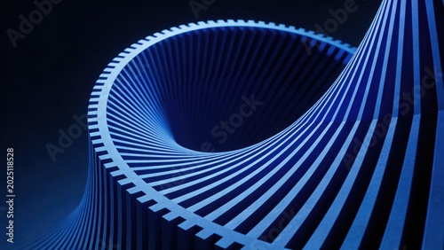 Abstract blue ribbed vortex sculpture with edges, geometric design, studio lighting, dark background