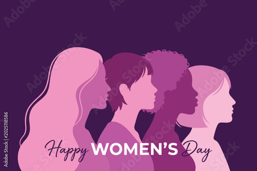 Flat Color Diverse Women Profile Silhouette Collection with Feminism Unity and Empowerment Symbols for International Women's Day Graphic Design Projects