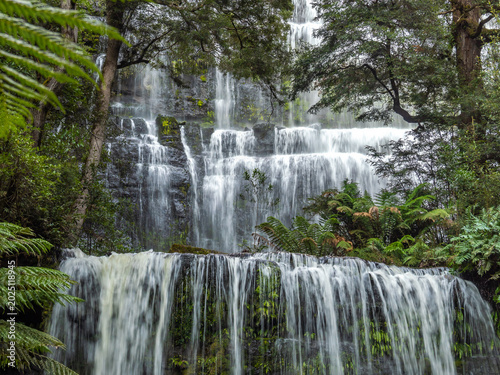 3-tier cascading Russell Falls waterfall, Mount Field National Park, Central Highlands of Tasmania, Australia.