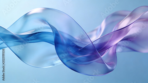 Abstract flowing translucent blue and purple fabric wave, ethereal, fluid motion, smooth texture, graceful curves, studio lighting, soft background, elegant, beautiful, flowing, silk, chiffon,