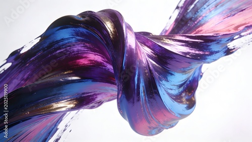 Abstract Fluid Sculpture Swirling Iridescent Metallic Purple Blue Pink Liquid Paint