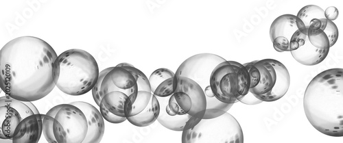 Fotografia Transparent soap bubbles on white background, floating clear water spheres, glos