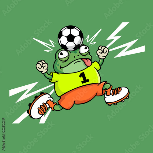 Funny Frog Soccer Player Heading Football Cartoon Vector Illustration