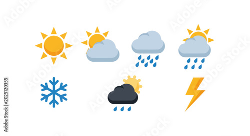 Quadro em tela Weather icons sun clouds and precipitation