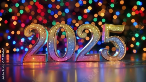 New Year 2025, colorful lights