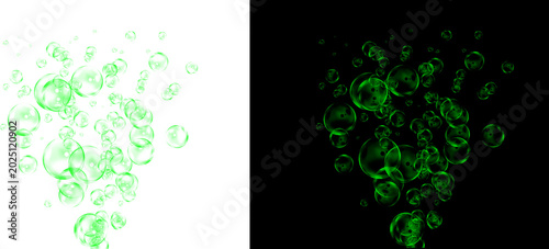 Canvastavla Green water bubbles on white and black backgrounds, floating emerald liquid drop