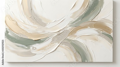 Abstract oil painting with thick brush strokes in grey and light green colors creating a modern textured artistic pattern