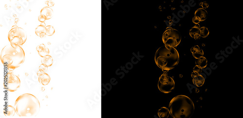 Canvastavla Golden champagne bubbles rising in liquid, amber carbonated soda water droplets