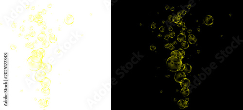Photos Golden champagne bubbles rising, sparkling yellow liquid effervescence on black