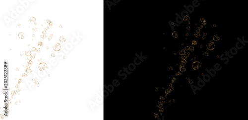 Bild auf Leinwand Golden champagne bubbles rising, sparkling carbonated liquid droplets on black a