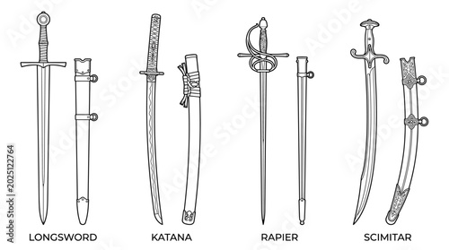 Obraz na plátne Collection of Historical Swords: Longsword, Katana, Rapier, Scimitar