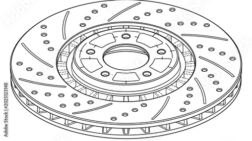 Bild auf Leinwand Automotive Ventilated Brake Disc with Drilled Holes - Technical Drawing