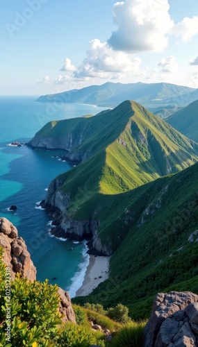 Breathtaking aerial view of Cape Breton Highlands overlooking the Atlantic Ocean, atlantic ocean, cape breton highlands